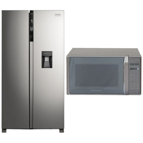 Combo Refrigeradora Side by Side 438 L (15 PCU) Inverter FRSA15K2HVG Frigidaire + Microondas 0.7 Pies Gris FMDO20S3GSPG