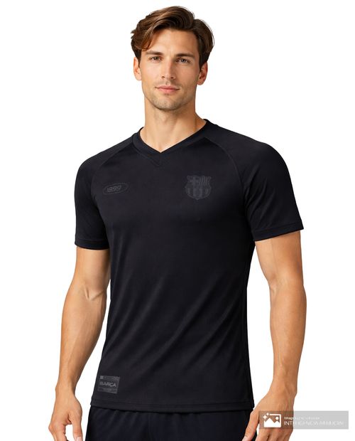 Camisa polo deportiva Barcelona negra estampada para hombre