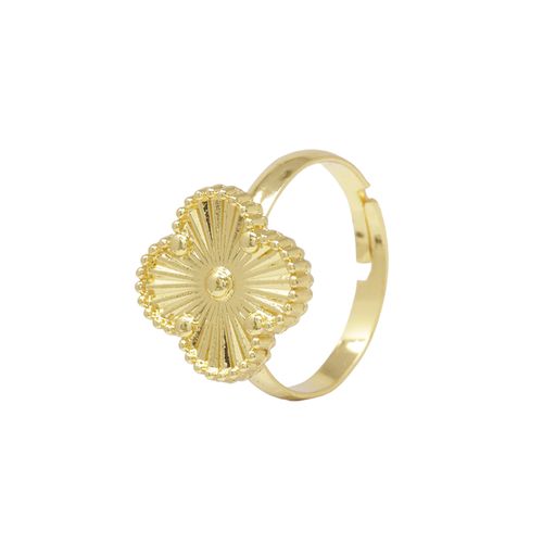 Anillo de trébol de acero inoxidable chapado en oro 18 k para mujer