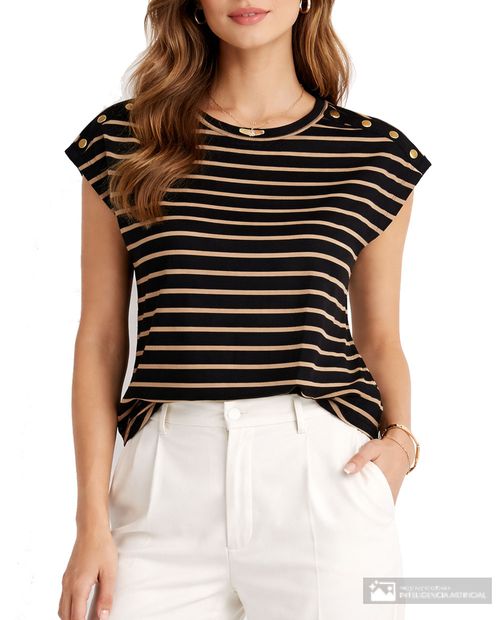 Camiseta Sabrina rayada manga corta para mujer