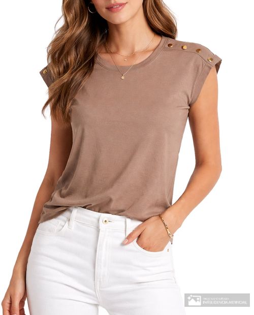 Camiseta Sabrina café manga corta para mujer
