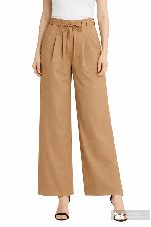 Pantalón Sabrina wide leg beige de cintura alta para mujer
