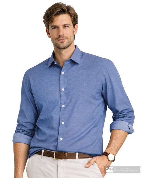Camisa casual Oscar de la Renta tailored fit azul texturizada para hombre