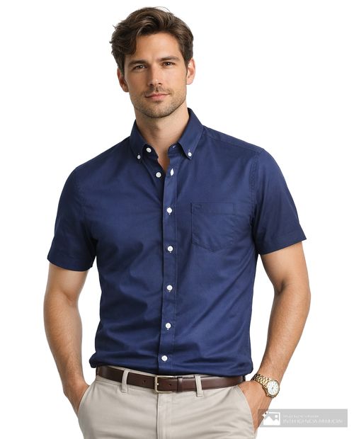 Camisa casual Oscar de la Renta regular fit azul navy sólida para hombre