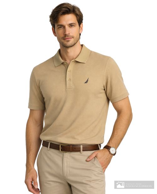 Camisa polo Nautica regular fit khaki sólida para hombre