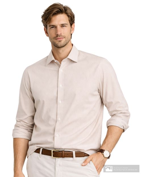 Camisa formal PuroEGO regular fit beige rayada para hombre