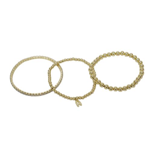 Set de 3 pulseras con inicial "a" de brass en baño de oro para mujer