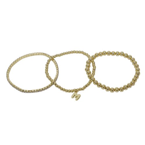 Set de 3 pulseras con inicial "m" de brass en baño de oro para mujer