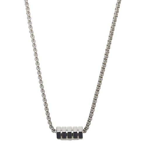 Cadena para hombre con róndelas geométricas en acabado plateado de brass