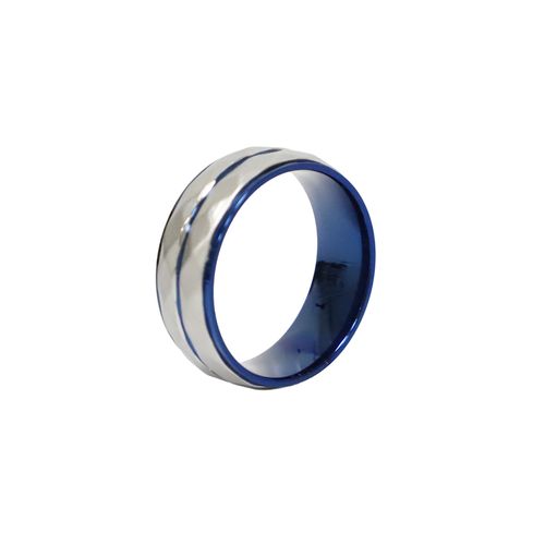 Anillo bitonos azul y plateado para hombre