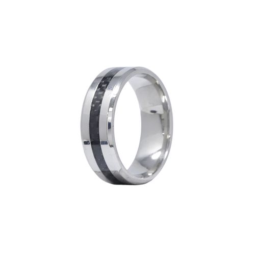 Anillo de banda de acero inoxidable y fibra de carbono negra para hombre