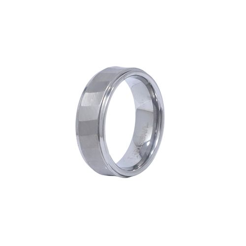 Anillo de banda facetada y cepillada de tungsteno para hombre