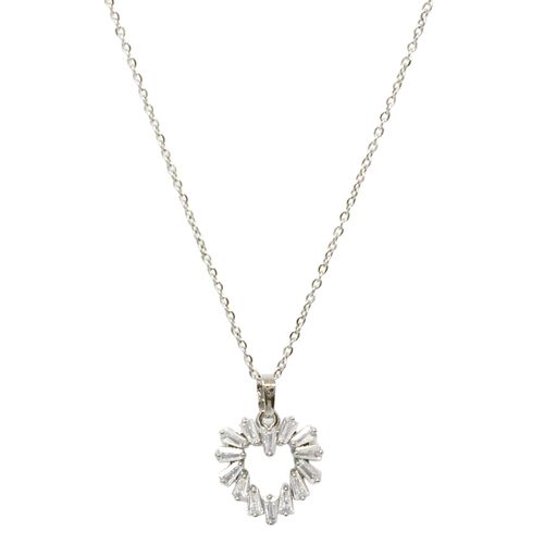 Cadena con dije de corazón con diamantes simulados chapados en oro blanco 18k para mujer