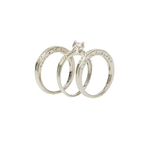 Set de 3 anillos de diamantes de brass chapado en oro blanco de 18 k para mujer