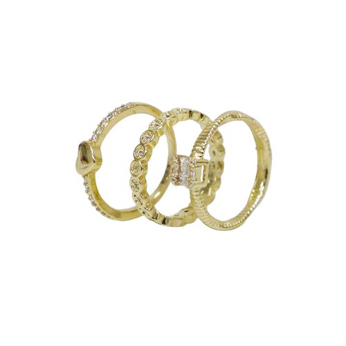 Set de 3 anillos de brass chapado en oro 18 k para mujer