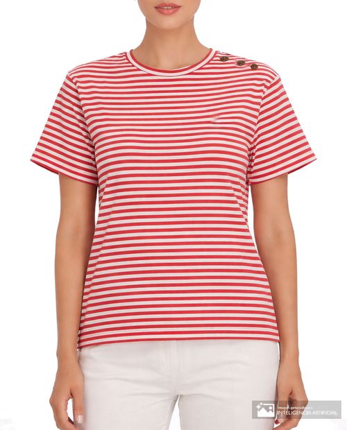 Camiseta Sabrina rayada manga corta para mujer