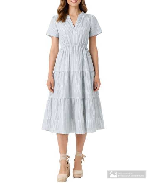 Vestido Sabrina midi rayado manga corta para mujer
