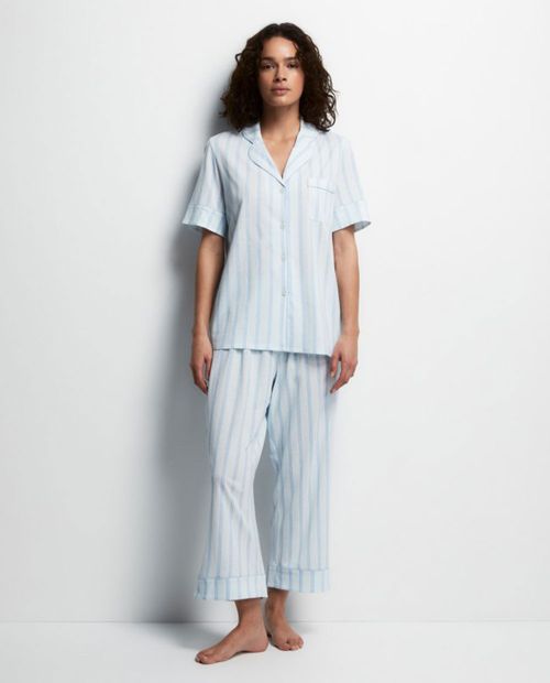 Pijama con pantalón Sfera celeste rayada para mujer