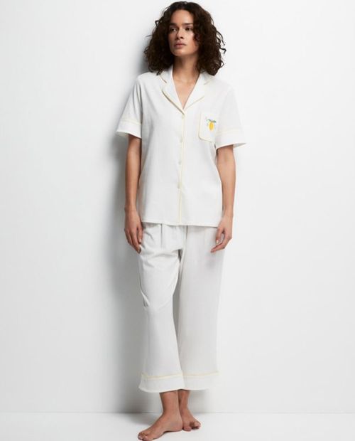 Pijama con pantalón Sfera amarillo suave sólida para mujer