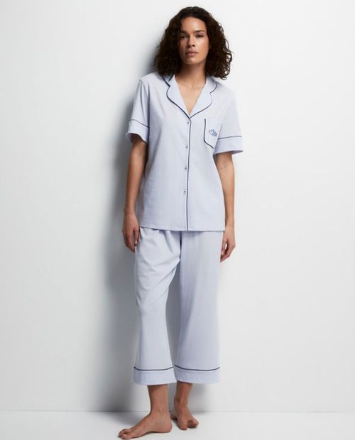 Pijama con pantalón Sfera azul sólida para mujer