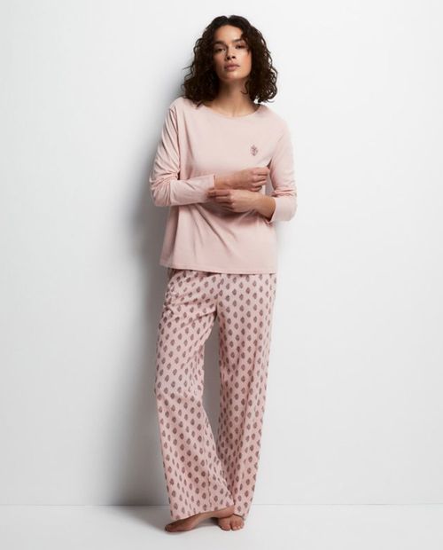 Pijama con pantalón Sfera rosada estampada para mujer