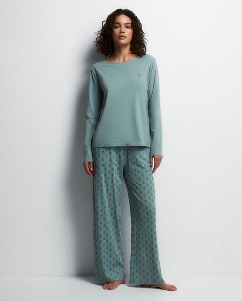 Pijama con pantalón Sfera verde estampada para mujer