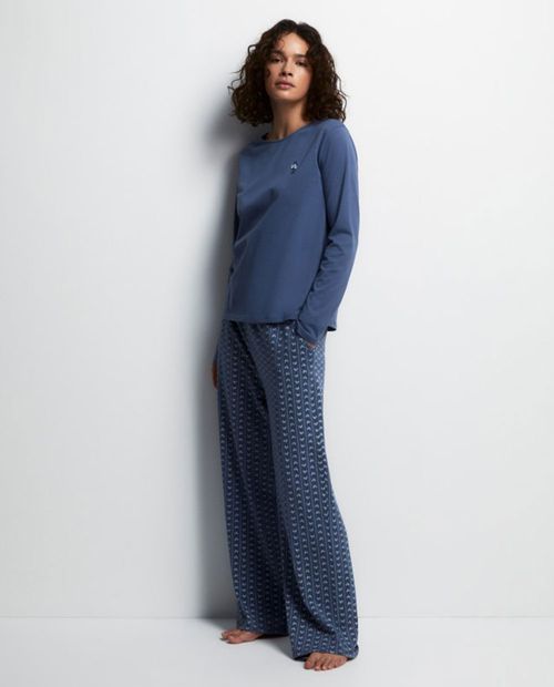 Pijama con pantalón Sfera azul estampada para mujer