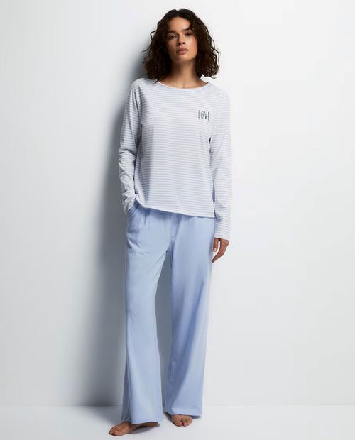 Pijama con pantalón Sfera celeste rayada para mujer