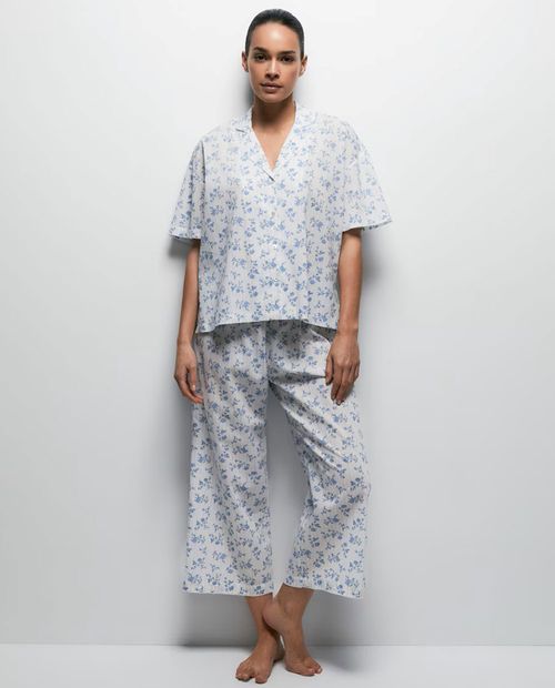 Pijama con pantalón Sfera azul estampada para mujer