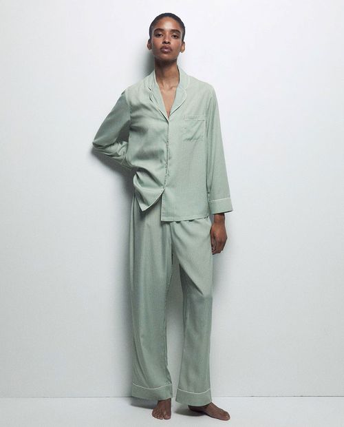 Pijama con pantalón Sfera verde rayada para mujer