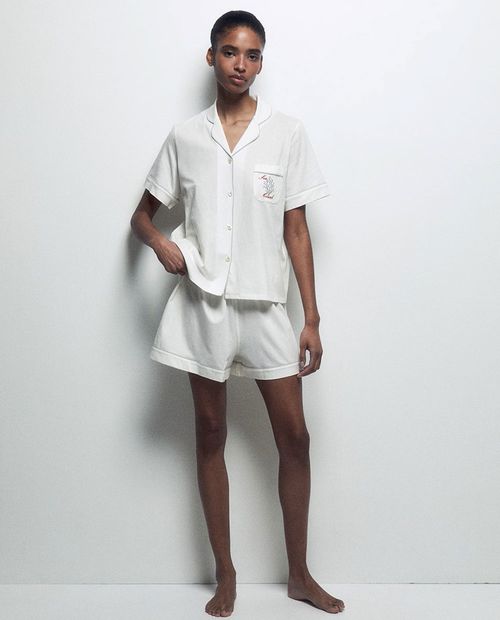 Pijama con short Sfera blanca sólida para mujer