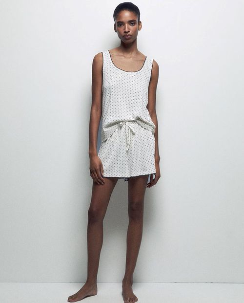 Pijama con short Sfera blanca estampada para mujer