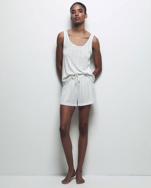 Pijama con short Sfera blanca estampada para mujer
