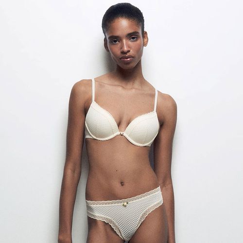 Tanga Sfera beige de encaje de cintura media para mujer