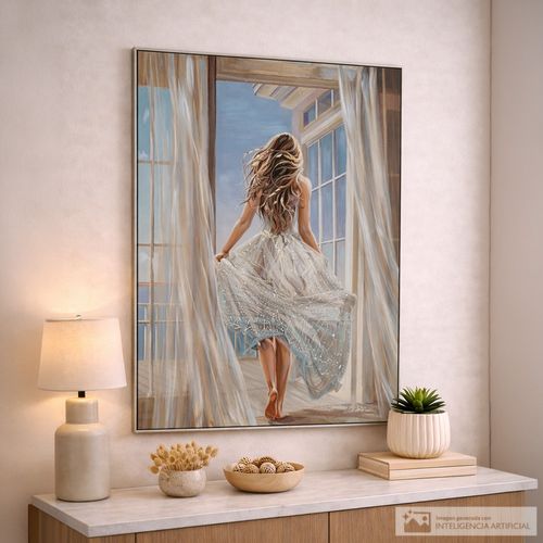 Cuadro decorativo mujer con ventana 90x120 cm