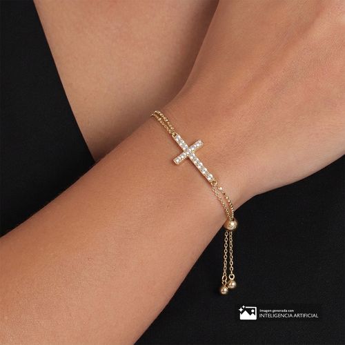 Pulsera de cruz de plata en baño de oro para mujer