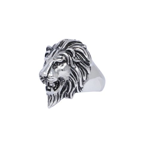 Anillo de león de acero inoxidable plateado para hombre