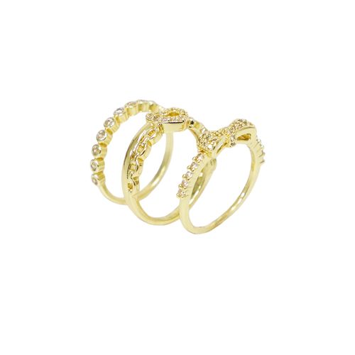Set de 3 anillos de brass con enchapado en oro para mujer