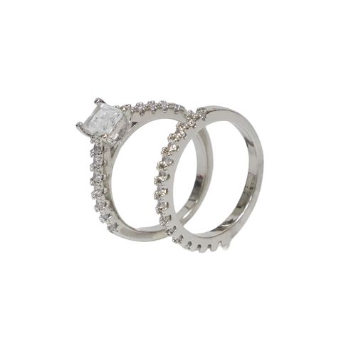 Set de anillos de compromiso/alianza de brass plateado para mujer