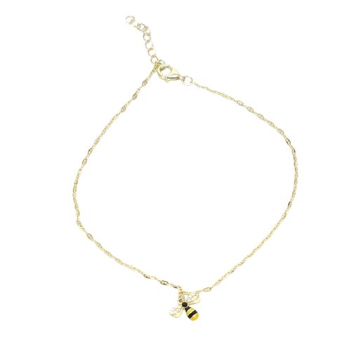 Pulsera con dije de abeja de plata en baño de oro para mujer