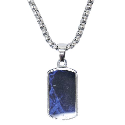 Collar de acero inoxidable con dije rectangular azul para hombre
