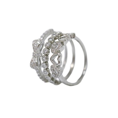 Set de 3 anillos de brass con enchapado en oro blanco para mujer