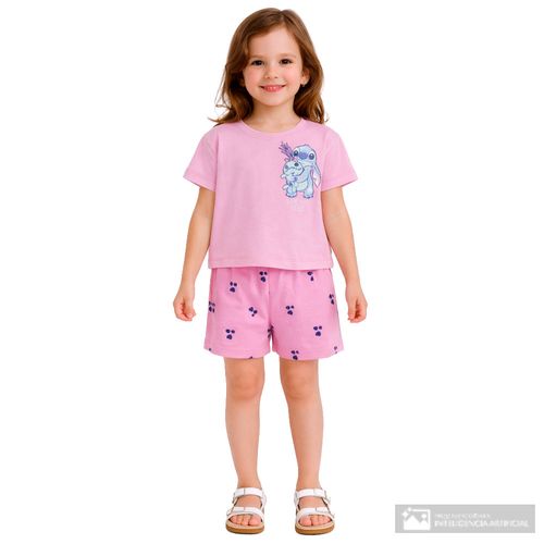 Conjunto rosado con estampado de Stitch para niña