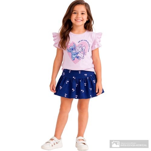 Conjunto bicolor con estampado de Stitch para niña