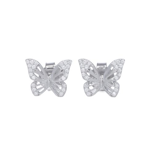 Aretes cortos en forma de mariposa de plata para mujer