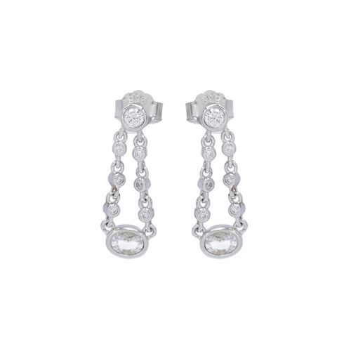 Aretes largos cadena de plata con zirconia para mujer