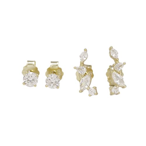 Set de 2 pares de aretes de plata en baño de oro para mujer