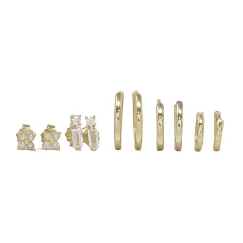 Set de 6 pares de aretes de plata en baño de oro para mujer