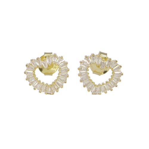 Aretes de corazón con zirconia de plata en baño de oro para mujer