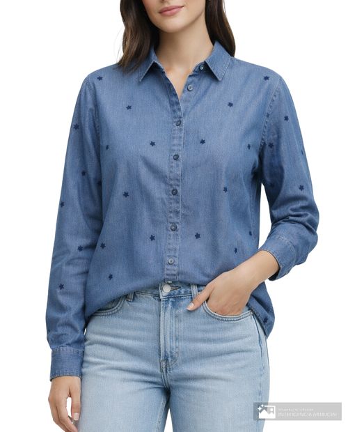 Blusa JDY camisera azul manga larga para mujer